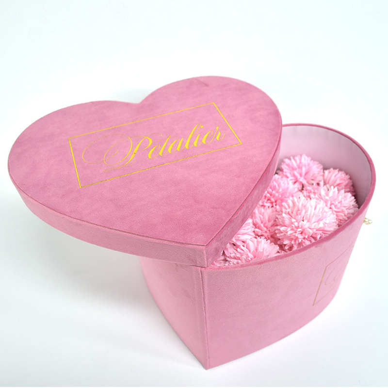 Wholesale Heart Shape Velvet Wedding Flower Gift Box Suede Ribbon Bouquet Flower Packaging Boxes for Valentine's Day
