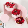 New Arrival Hexagon Shape Three Later Paper Cardboard Rotation Valentine's Day Rose Flower Cosmetic Storage Packaging Box