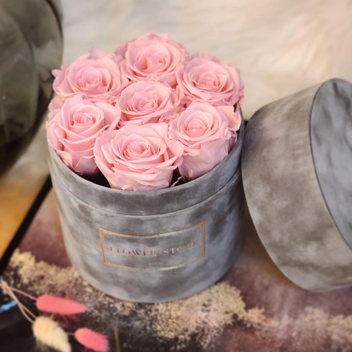 Reasonable Price Custom Round Luxury Preserved Roses Flower Gift Packaging Box Velvet Flower Bouquet Box