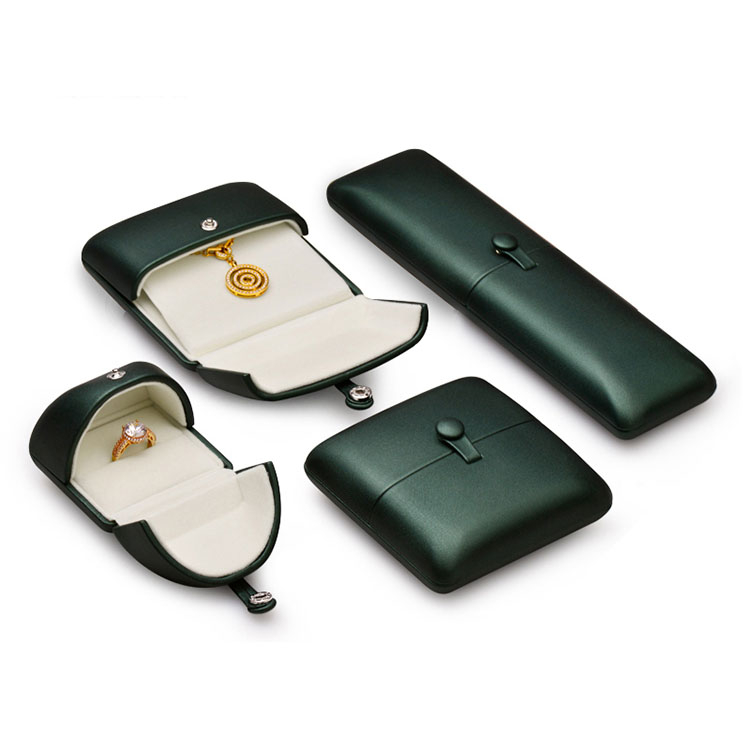 New Arrival Dark Green PU Leather Double Open Jewelry Box Ring Earrings Pendant Necklace Jewelry Packaging Box