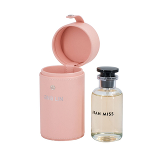 Luxury Pu Leather Round 100ml Pink Perfume Bottle Gift Packaging Box with Custom Logo Empty Portable Perfume Storage Box
