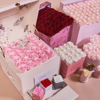 Valentine's Day Customized Logo Preserved Rose Flower Immortal Eternal Floral Decors Arrangement In Round Square Heart Gift Box