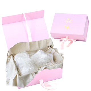 Luxury Bespoke Custom Logo Rigid Cardboard Magnetic Folding Clothing Cosmetic Gift Packaging Boxes With Ribbon Closure For Dress