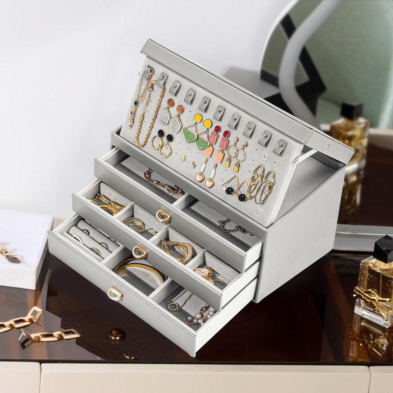 Custom Multi Layer Pu Leather Travel Jewellery Organizer Storage Case Portable Large Drawer Jewelry Organizer Box