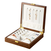 2 Layer Vintage Velvet Solid Walnut Wooden Earrings Rings Necklaces Bracelet Watch Jewelry Organizer Storage Box with Lock 