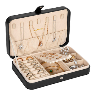 Amazon Hot Selling Jewelry Box Portable Pu Simple Earrings Zipper Ring Earrings Mirror Jewelry Storage Box