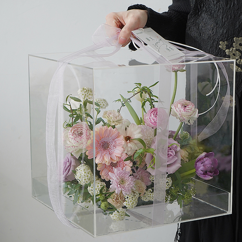 Transparent Acrylic Rose Flower Box Flower Gift Box With Cover Romantic Flower Fresh-keeping Box For Girlfriend Wife
