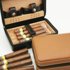 Custom Portable Travel Leather Humidor Cigar Case Bag Humidor Cedar Wood Gift Box For 4 Cigars