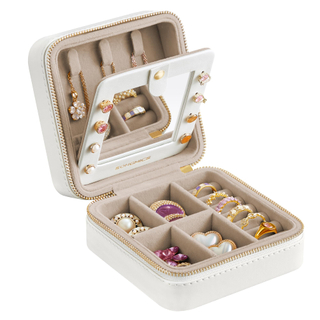 Hot Sale PU Leather Ring Earring Necklace Jewelry Storage Boxes Travel Jewelry Organizers Packaging Box With Mirror