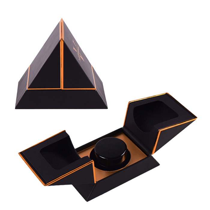 Luxury Custom Special Design Creative Triangle Black Cardboard Cosmetic Candle Perfume Packaging Box With Insert