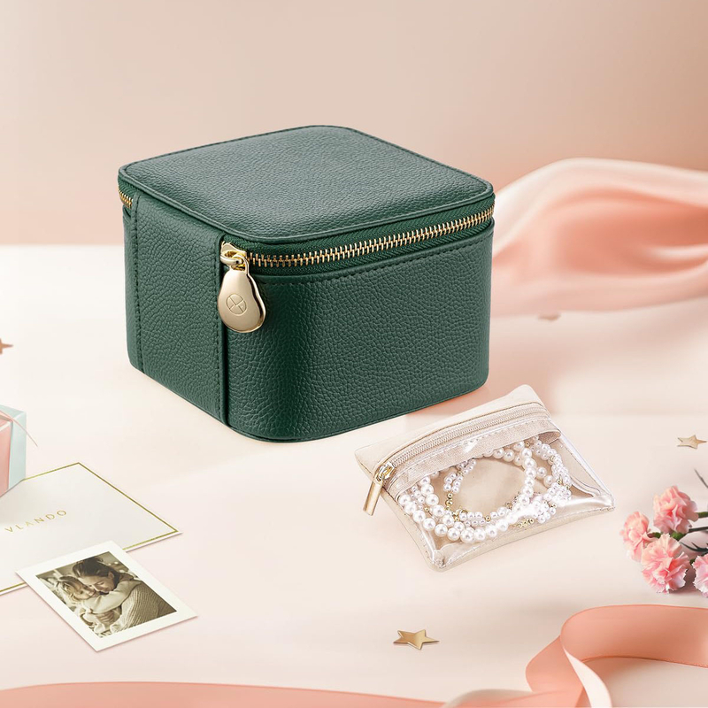 Travel Jewelry Box For Women Faux Leather Jewelry Box With 6 Velvet Jewelry Zipper Pockets Earrings Necklace Rings Storage Box