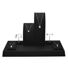 Luxury Wood Leather Jewelry Store Exhibitor Display Set Bust Necklace Earring Pendant Rack Holder Jewelry Display Set Stand