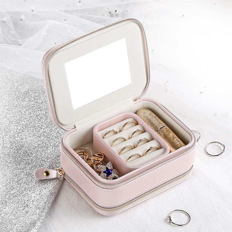 Luxury Custom Square Travel Trinket Jewelry Boxes Earring Ring Jewellery Necklace Organizer Women Gift Case Box With Mirror