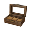 New Arrival 3 Slots Wooden Watch Organizer Case PU Leather Watch Display Storage Box with Glass Lid