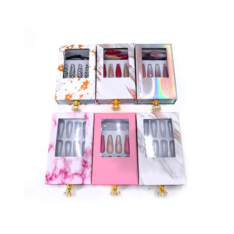 Custom Printed Empty False Nails Package Box Pink Fake Presson Press On Nail Artificial Fingernails Packaging Box