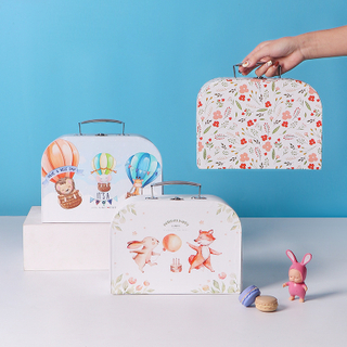 Wholesale Cartoon Premium Cute Cardboard Paper Suitcase Gift Box Baby Clothes Little Girls' Toy Gift Set Packaging Box With Handle