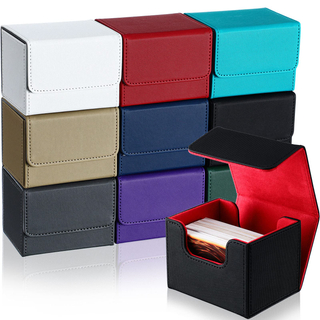 Custom Flap Storage Outdoor Trading Yugioh Tarot Playing Holder Sidewinder Flip PU Leather Deck Cards Collection Box with Magnet