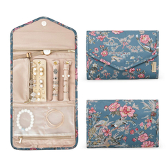 Custom Design Colorful Fabric Travel Jewelry Organizer Case Foldable Jewelry Roll Bag for Rings Necklaces Earrings Bracelets