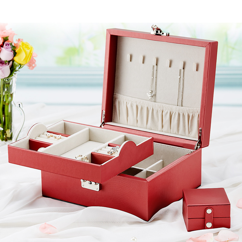 New Arrival Pu Leather Rectangular Ring Necklace Jewelry Gift Set Packaging Boxes Luxury Jewelry Storage Boxes With Metal Lock