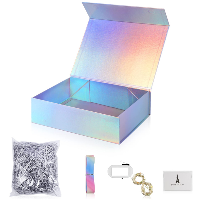 Wholesale Custom Sliver Holographic Packaging Box Gift Box Paper Magnet Folding Custom Boxes with Logo Packaging for Clothing