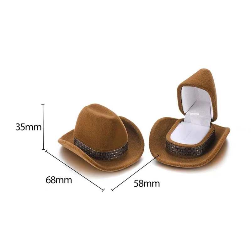 Custom Logo Creative Design Cowboy Hat Shape Ring Gift Box Velvet Jewelry Ring Earring Packaging Gift Box