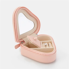 Custom Heart Shape Zipper Travel Jewelry Box PU Leather Mini Velvet Ring Organizer Portable Bracelet Earring Boxes with Logo 