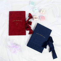 Custom Gold Logo Velvet Marriage Card Packaging Box Acrylic Wedding Invitation Card Suede Display Packaging Boxes Ribbon Closure
