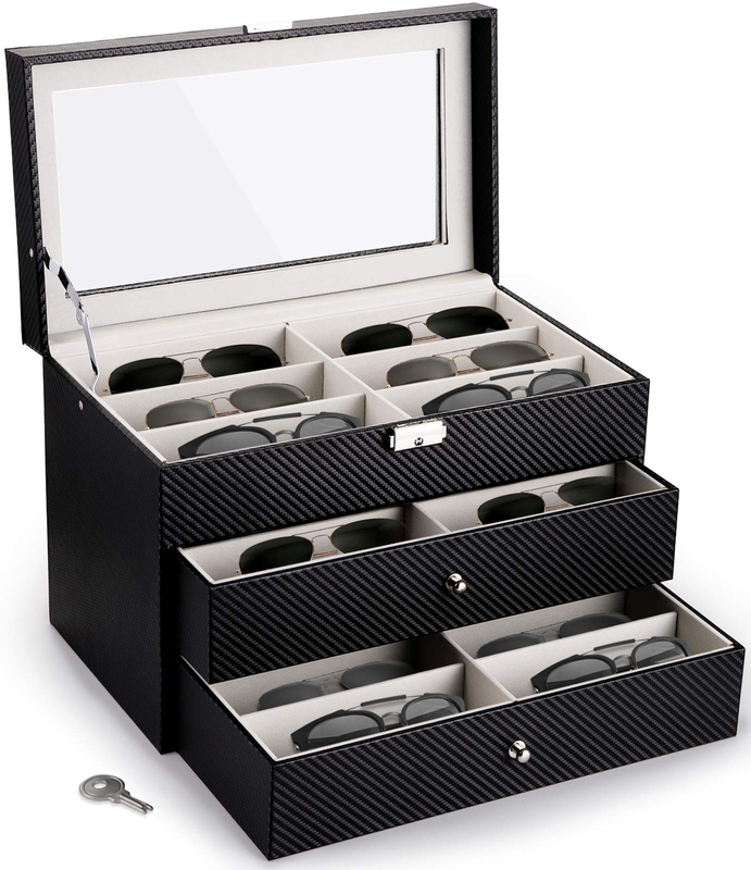 Pu Leather Watch Sunglasses Jewellery Storage Box Watch Jewellery Glasses Dustproof Display Case with Drawer