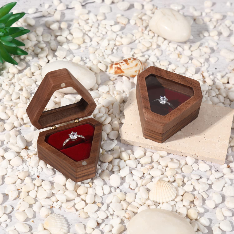 Custom Jewelry Gift Box Fancy Triangle Wooden Ring Box for Wedding with Velvet Foam inside