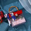 High Grade 7 Inch Bamboo Handle Clear Transparent Square Acrylic Wedding Favor Gift Chocolate Candy Box with Silk Ribbon