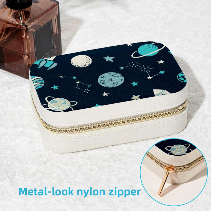Cute Space Rocket Star Planet Probe Velvet Jewelry Storage Box Decorative And Practical Organizer with Metal Zipper