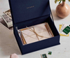 Embroidery Magnetic Flip Top Gift Box Jewelry Diy Photo Card Keepsake Storage Box with Ribbon Gold Foil Logo on inside Lid