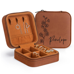 Custom Zipper Organizer Case Velvet Storage Box Waterproof Faux Leather Engraved Logo Luxury Jewelry Packaging Box With Logo