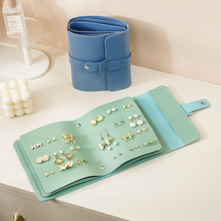 PU Leather Jewelry Organizer Roll Travel Jewelry Bag Case for Multiple Necklaces Rings Bracelets Storage Pouch