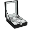 Wholesale 6 Slots Transparent Hinged Lid PU Leather Case Organizer Watch Display Wooden Watch Box
