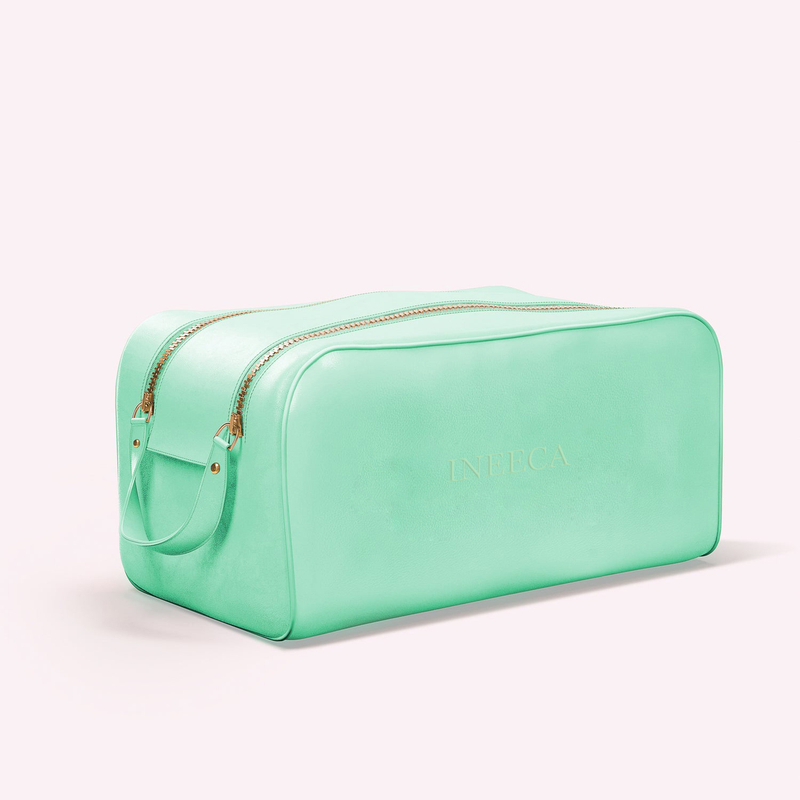Double Zipper Skincare Travel Pouch Cosmetic Bag Organizers Boxes Vegan Leather Pink Luxury Waterproof Makeup Wash Bag