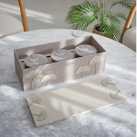 Luxury Empty 3 Slot Ginkgo Leaf Storage Box Linen Dates Baklava Packaging Boxes Gift Boxes Set for Dates Jam Jars Chocolate