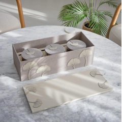 Luxury Empty 3 Slot Ginkgo Leaf Storage Box Linen Dates Baklava Packaging Boxes Gift Boxes Set for Dates Jam Jars Chocolate