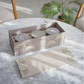 Luxury Empty 3 Slot Ginkgo Leaf Storage Box Linen Dates Baklava Packaging Boxes Gift Boxes Set for Dates Jam Jars Chocolate