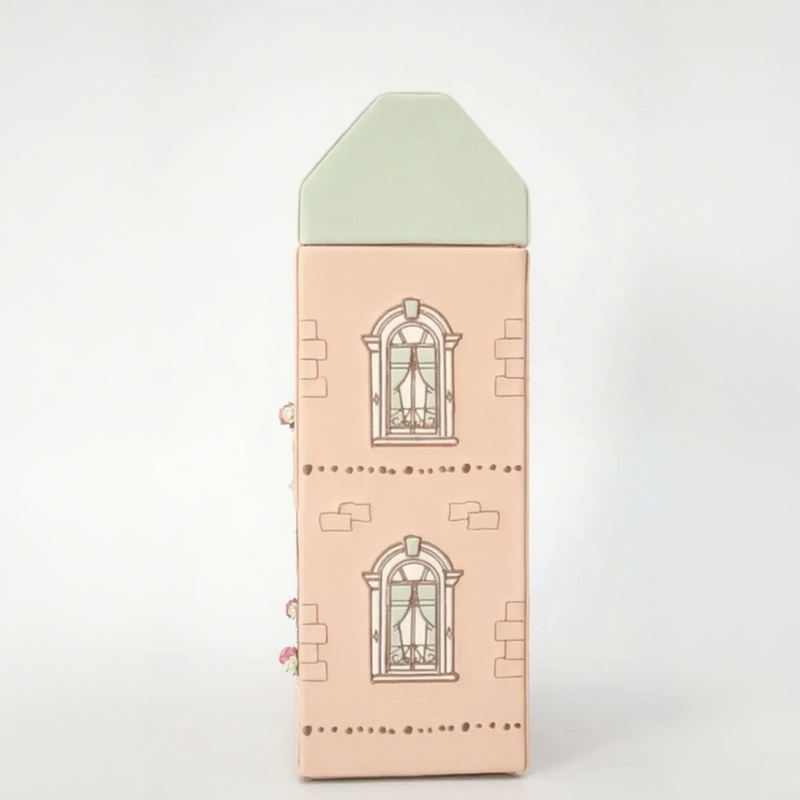 Pink Double Paper Slide Drawer Storage Box Flip Watch Jewelry Packaging House Shaped Gift Box with Flower Ribbon Decorative
