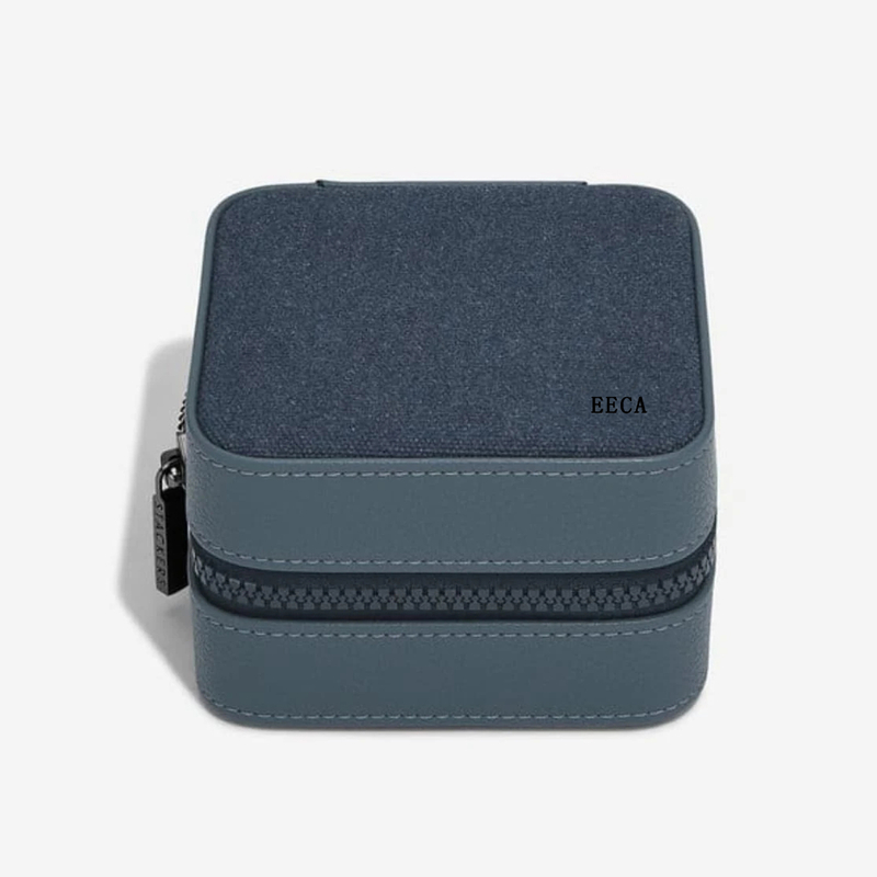 Custom Orange Pu Leather Jewelry Gift Box Organizer Small Portable Travel Zipper Watch And Jewelry Packaging Case Box with Logo