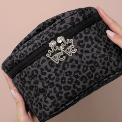 Black Leopard Large Makeup Bag Interior Zipper Pouch Polyester Custom Travel Portable Cosmetic Brushes Skincare Wash Organizer 