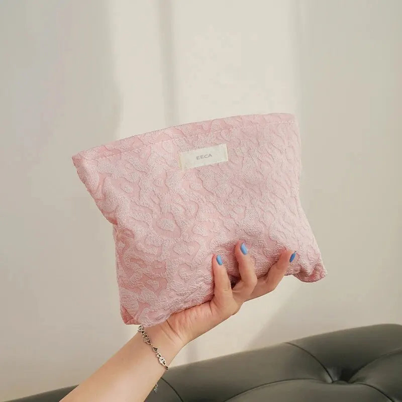 Pink Leopard Makeup Bag Customized Mini Travel Print Flat Lay Wash Bag Cotton Cosmetic Organizer Brushes Skincare Packaging Bag