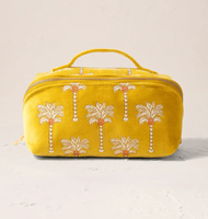 Personalized Soft Velvet Cosmetic Pouch Bags Organizer Skincare Toiletries Bag with Logo Plant Embroidery Patterns Makeup Bag