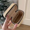 Portable Woven Straw Leather Tote Jewelry Cosmetic Bag