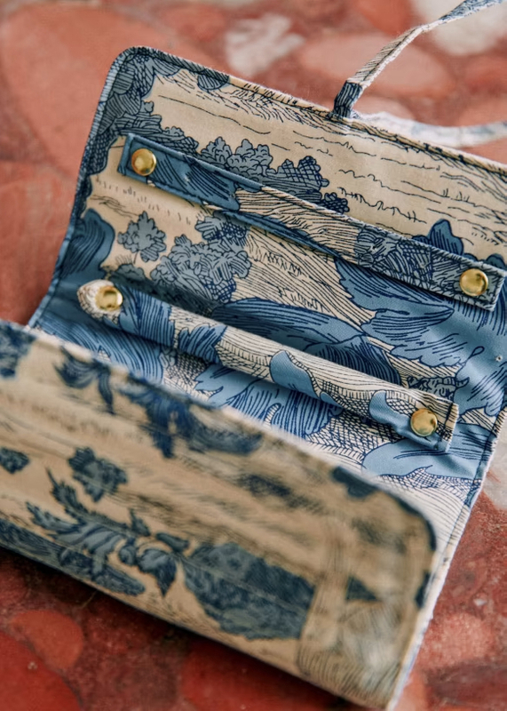 Luxury Plant Print Jewelry Pouch Bags Cotton Packaging Necklace Earring Ring Bags Quilted Makeup Brush Storage Roll Bag