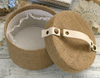 Handmade Natural Jute Burlap Storage Basket Portable Packaging Paper Box with White Handle Round Storage Decoration Box