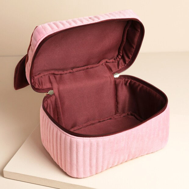 Large Burgundy Velvet Bow Pink Cosmetic Bag