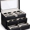 Pu Leather Watch Sunglasses Jewellery Storage Box Dustproof Display Case with Drawer