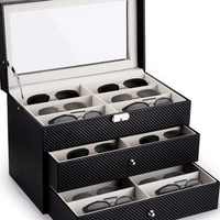 Pu Leather Watch Sunglasses Jewellery Storage Box Dustproof Display Case with Drawer